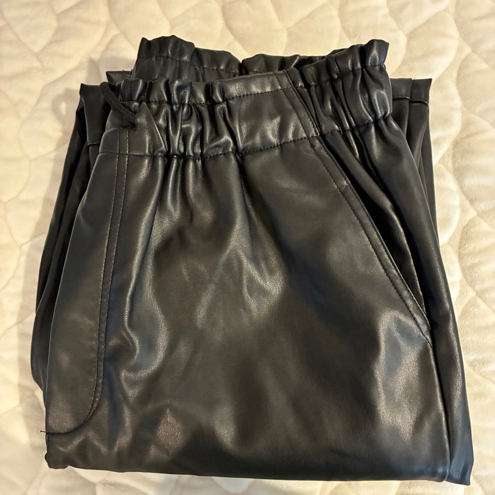 Molly Bracken Vegan Leather Pants High Waist Drawstring Tapered Leg Size L
